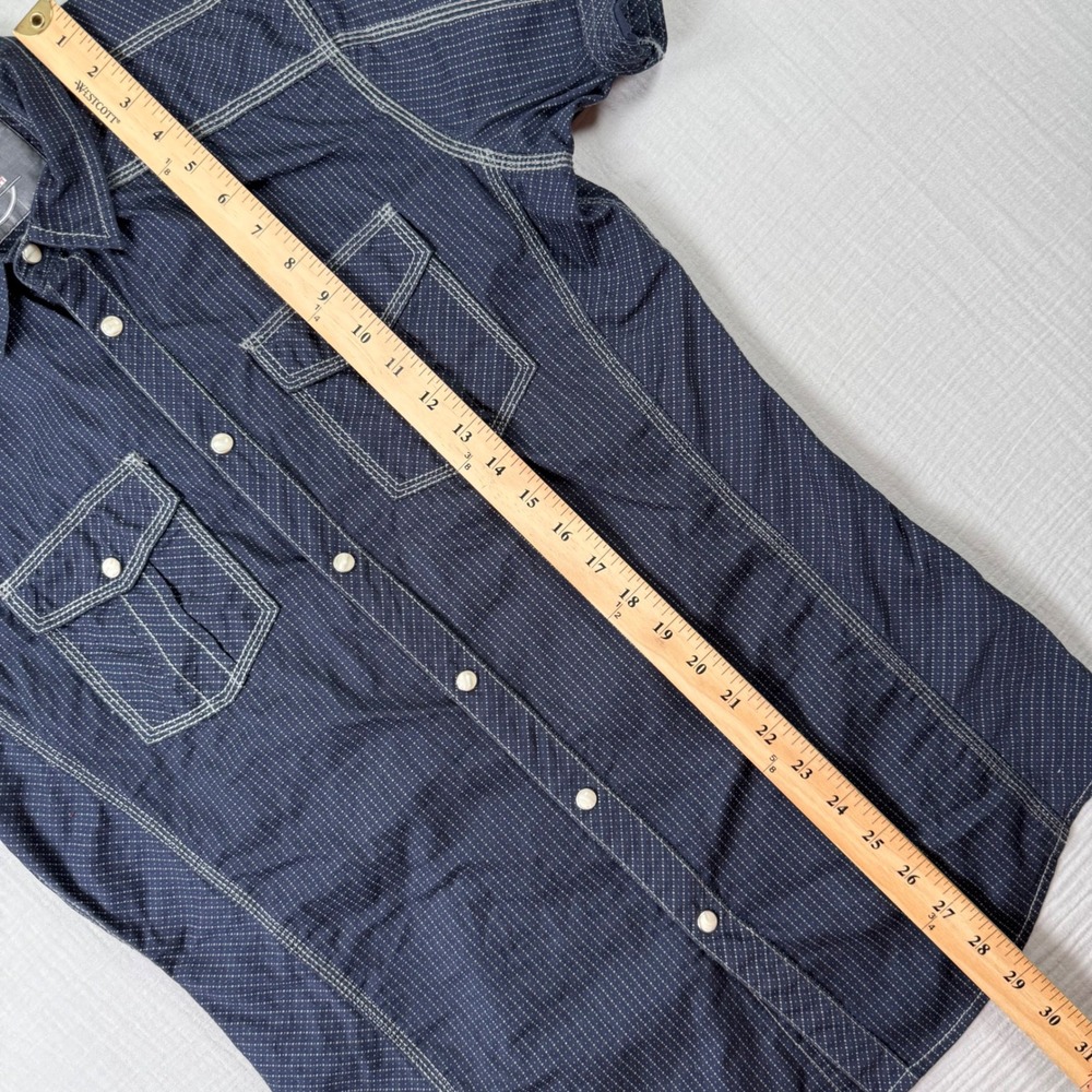 BKE Pearl Snap Shirt Men Medium Tailored Fit Blue Western Short Sleeve Flip Cuff - Picture 5 of 7
